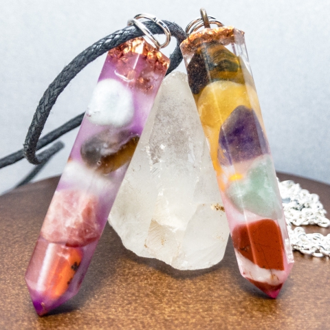 Luminescent Real Copper and Crystals Pendant