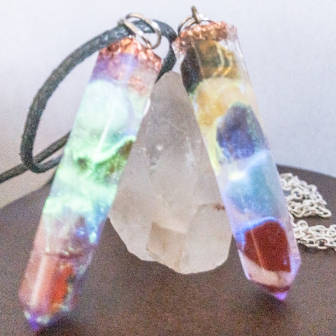 Luminescent Real Copper and Crystals Pendant